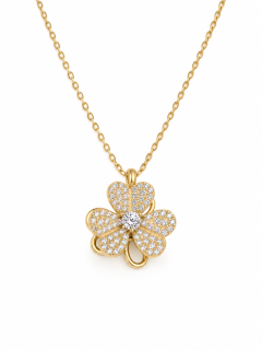 FORTUNA BLOOM – Otočný náhrdelník Čtyřlístek, stříbro pozlacené 14K zlatem