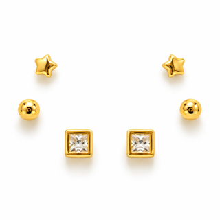 GOLDEN MINI ELEGANCE – Sada pozlacených stříbrných náušnic 14K