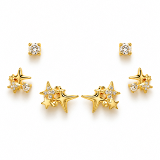 GOLDEN STARLIGHT – Luxusní sada pozlacených stříbrných náušnic 14K