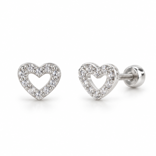 SILVER CRYSTAL HEART – Stříbrné šroubovací náušnice Srdíčka Ag 925