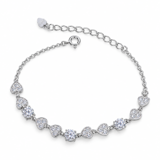 MOISSANITE AMORE 3 CT – Luxusní stříbrný náramek Ag 925 se srdíčky a moissanity