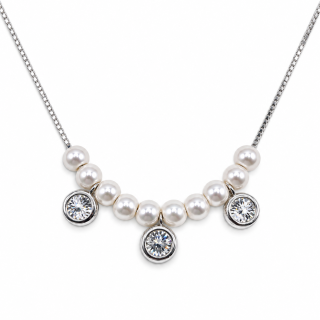PEARL RADIANCE – Stříbrný náhrdelník Ag 925 se sladkovodními perlami a moissanitem 0,3 ct