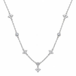 CELESTIAL SPARKLE – Stříbrný náhrdelník Ag 925 s moissanitem 0,006 ct a třpytivými květinami