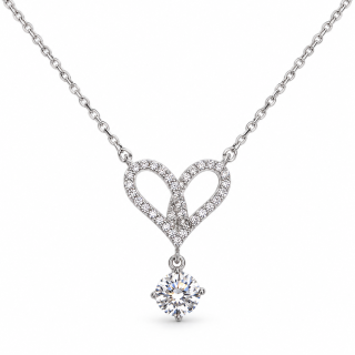 AMORE LUMIÈRE – Stříbrný náhrdelník Ag 925 se srdcem a moissanitem 0,3 ct
