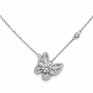 BUTTERFLY ÉCLAT – Stříbrný náhrdelník Ag 925 s motýlkem a moissanitem 0,3 ct