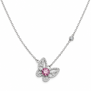 PINK BUTTERFLY – Stříbrný náhrdelník Ag 925 s růžovým moissanitem 0,3 ct