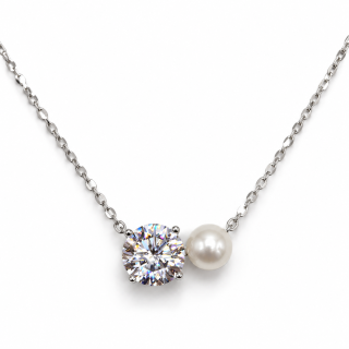 PEARL BRILLIANCE – Stříbrný náhrdelník Ag 925 s moissanitem 2 ct a sladkovodní perlou